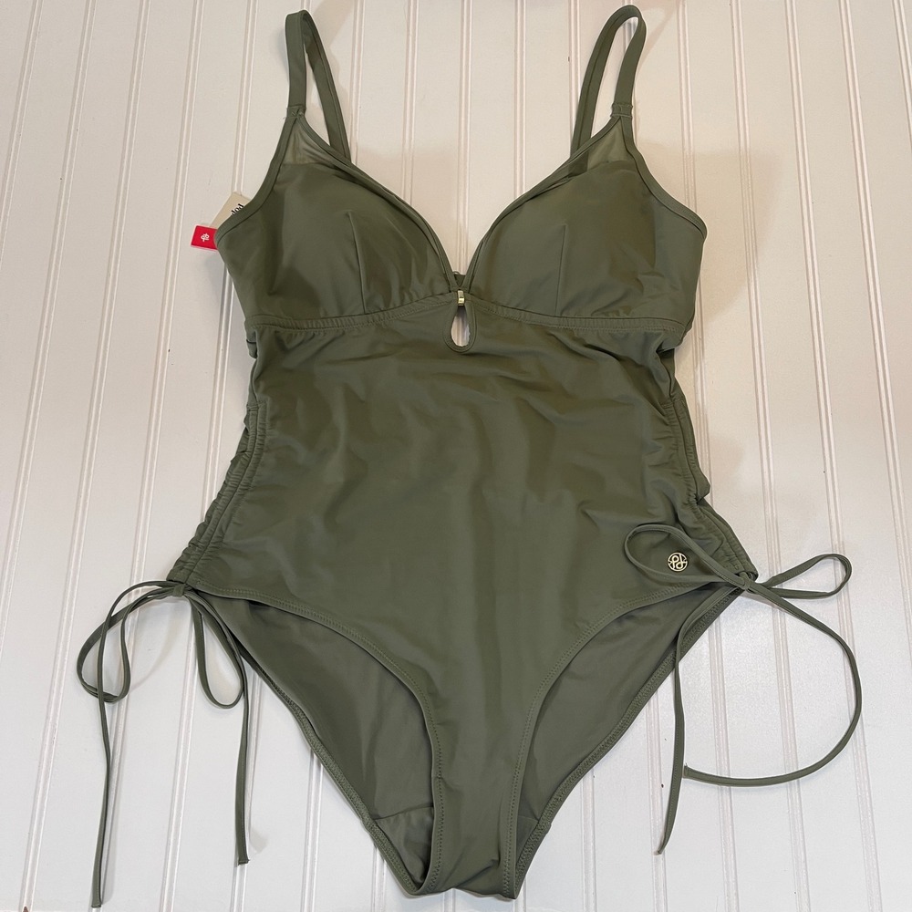 NWT Popilush Olive Green Shapewear One Piece Swimsuit V-Neck Keyhole Ruched XL